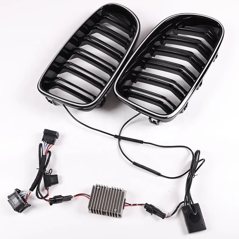 

Luminous Light Glowing Double Slats Gloss Glossy Black Grills 2pcs F10 Grill Front Kidney Grille for BMW 5 Series F10
