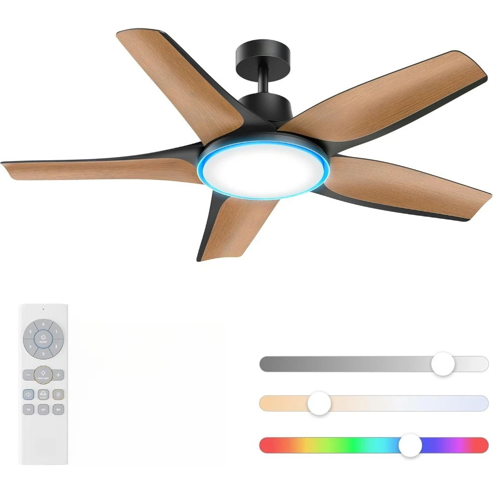 Plafonnier intelligent avec ventilateur de plafond à profil bas, éclairage à intensité variable 52, réglage des documents, lumière ambiante RVB pour salon