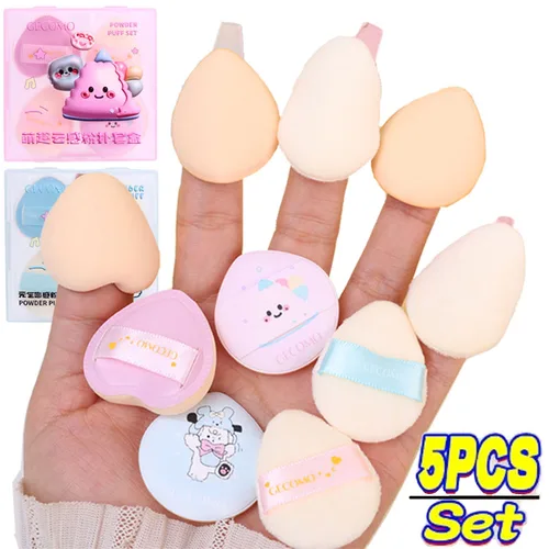 Mini esponja de maquillaje con caja, 5 unidades/juego, base suave con forma de dedo, resaltador en polvo, esponja cosmética correctora de colorete de terciopelo