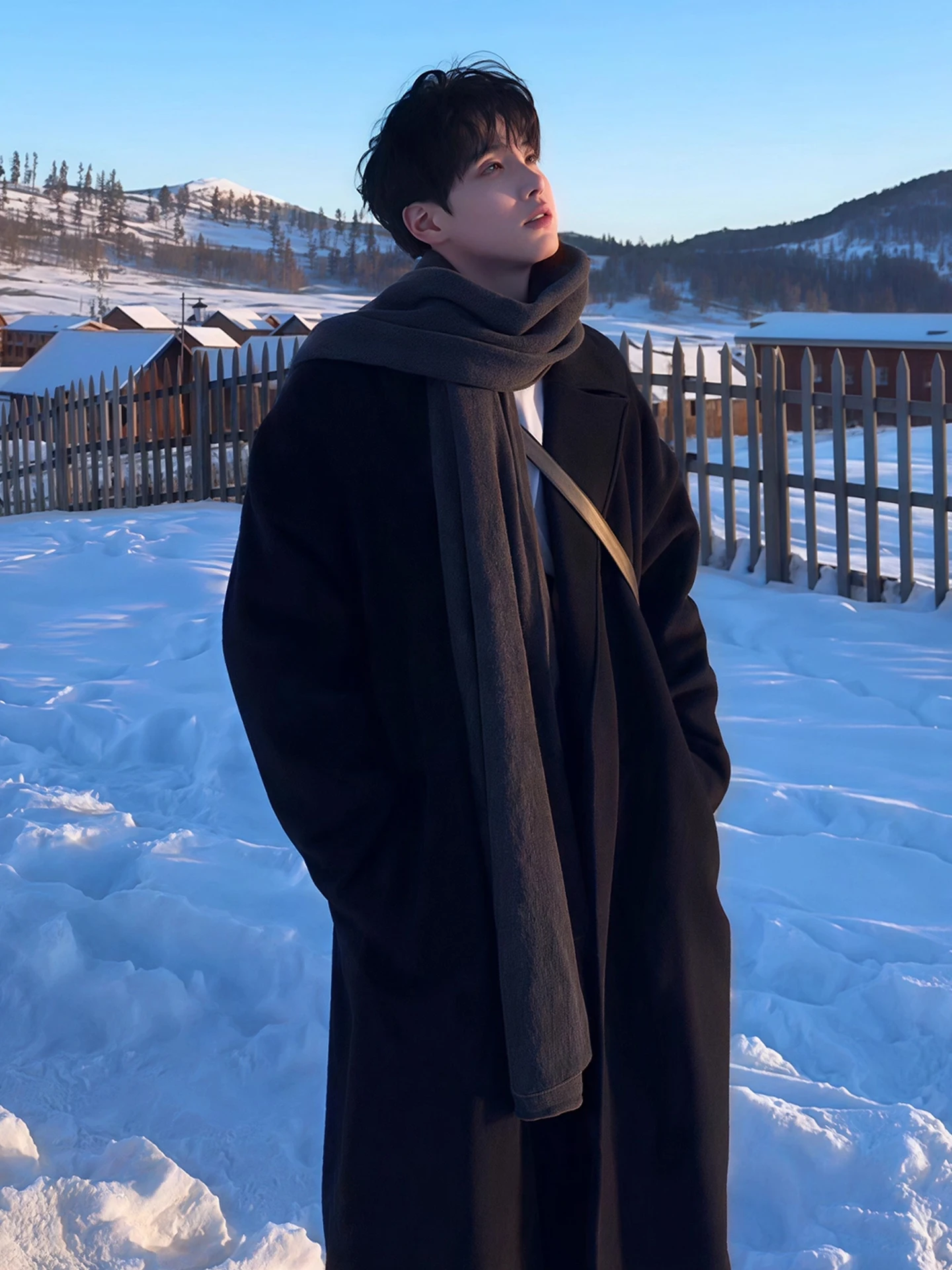 

Korean Loose Bla Woolen Coat Men Winter Thi over Knee Windbreaker High-End Casual Versatile Woolen Jaet for Teens