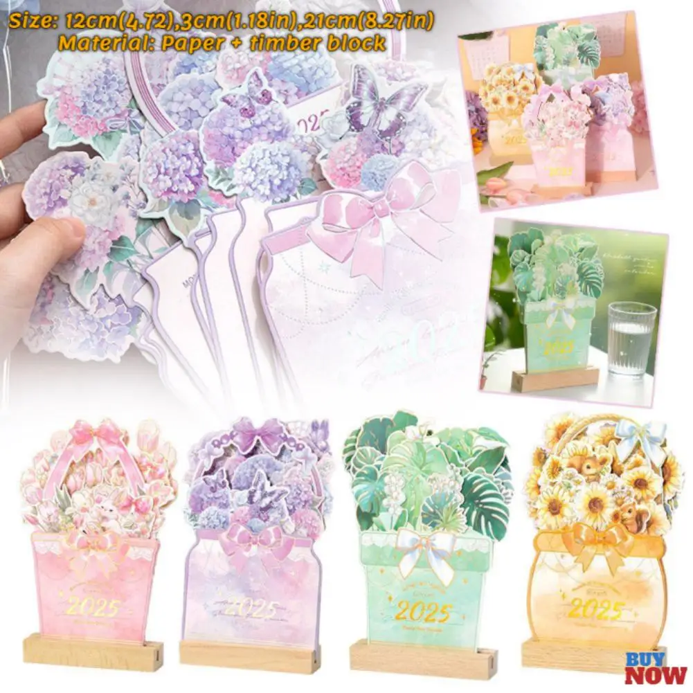 2025 Bloomy Flowers Calendar Desk Calendar Tabletop Calendar Standing Monthly Calendar Year For Home School Desktop Decorations