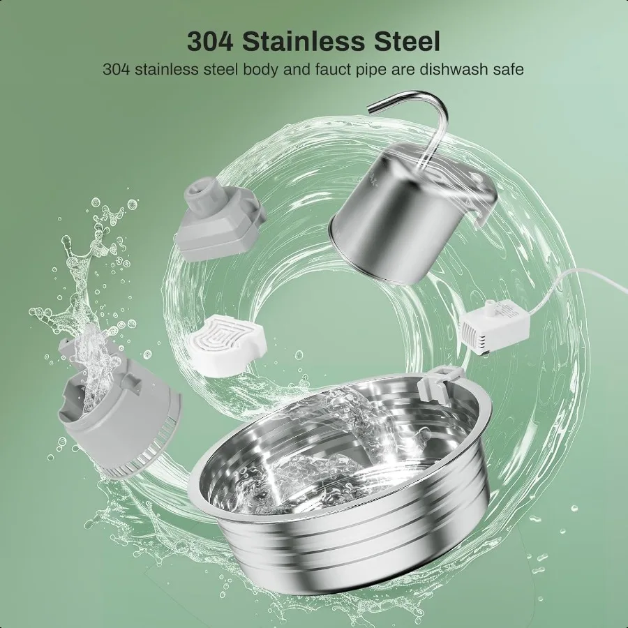 نافورة مياه للقطط 4L 135OZ نافورة من الفولاذ المقاوم للصدأ للحيوانات الأليفة موزع مياه للكلب وعاء نافورة شرب للقطط سقي مع الترا