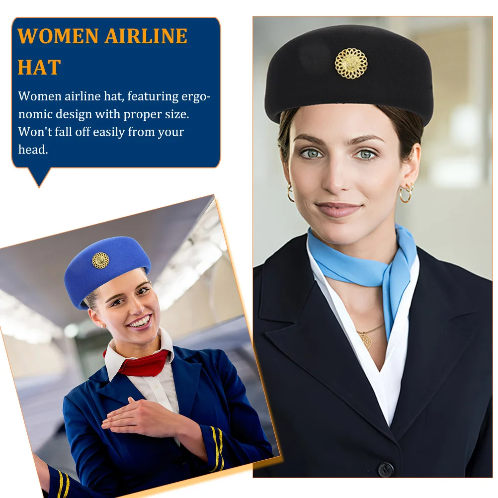 Hat Stewardess Men Hats Cosplay Accessory Airplane Blue Pillbox Cap Women's & Caps