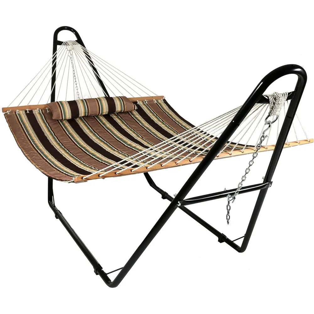 

Double Quilted Fabric Hammock with Universal Steel Stand - 450-Pound Capacity - Black Stand - Sandy Beach