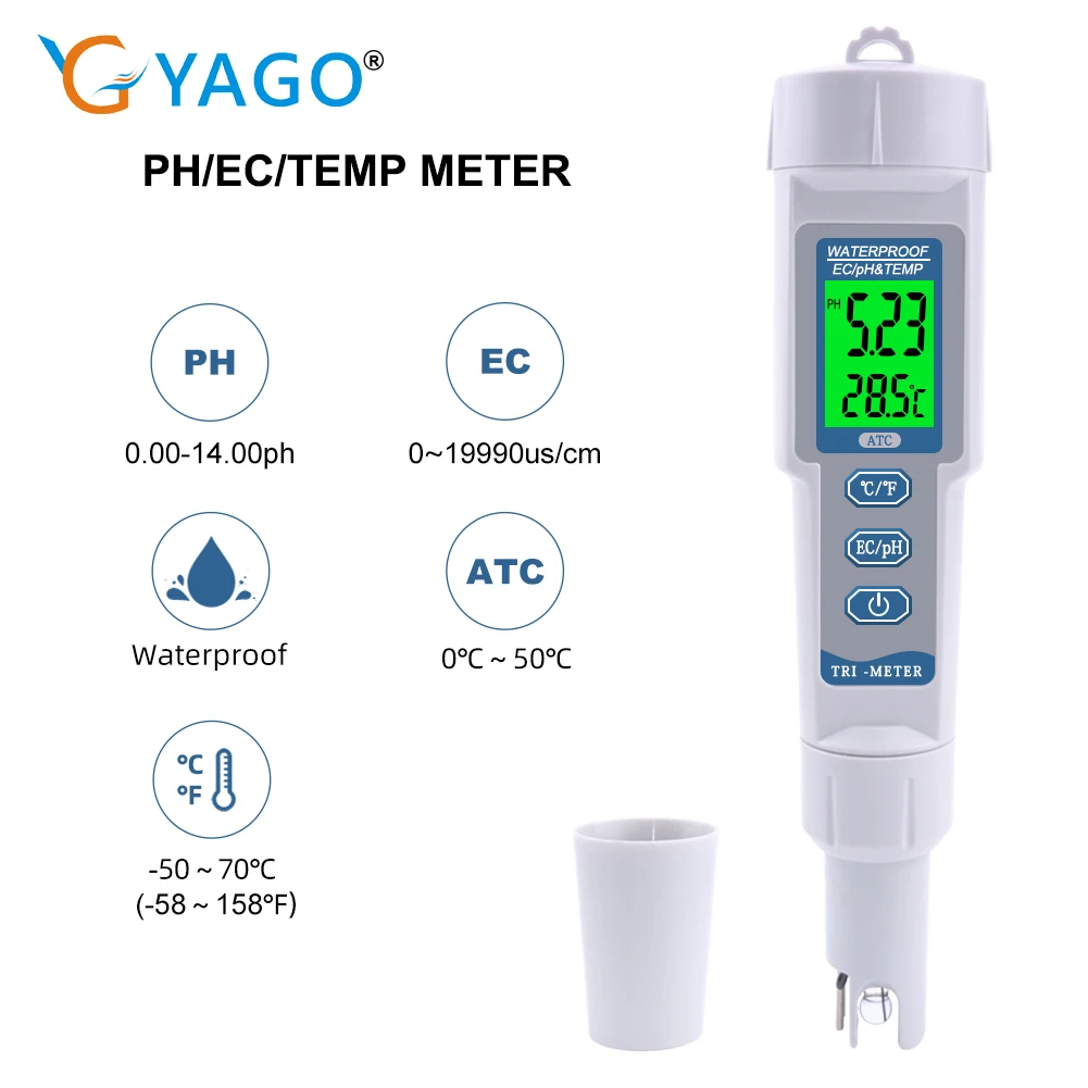 3 in 1 Professional PH Monitor Digital Water Quality Tester EC/PH&TEMP Pen Type Acidometer Drink Water Quality Analyser