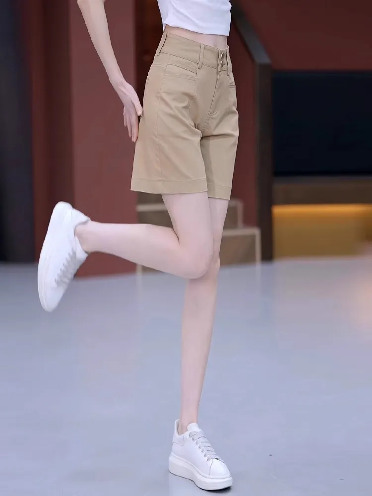 High Waist Five-Quarter Pink Denim orts Women's Casual Straight Leg A-Line Pants Summer 2025 Slimming Versatile Commute Sle