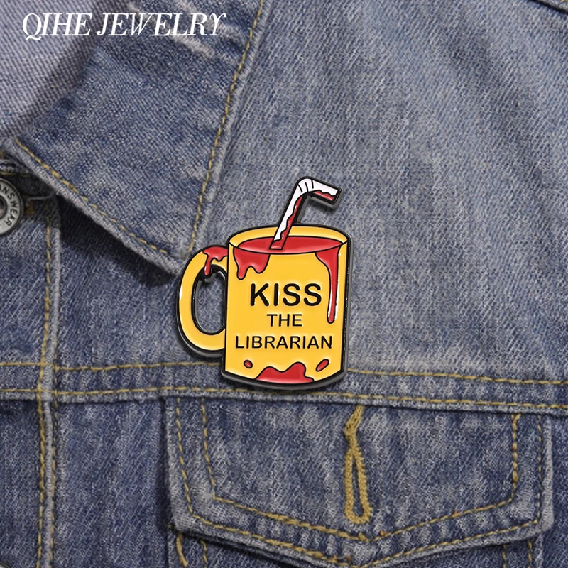 Kiss The Librarian Blood Mug Enamel Pin Horror Drama Television Inspired Brooch Backpack Lapel Badge Punk Gothic Jewelry Gifts