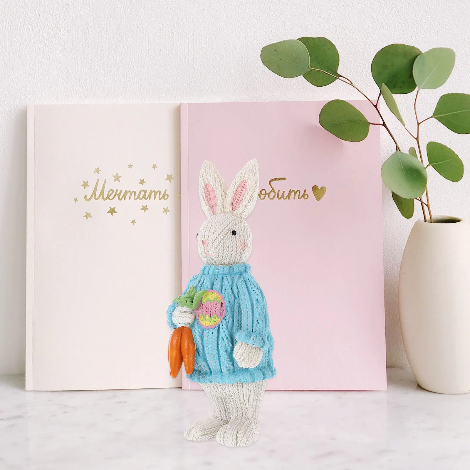 1Pcs Realistic Rabbit Ornament High Quality Fade Resistant Resin Easter Decor for Kindergarten Classroom Home Office Desk Layout