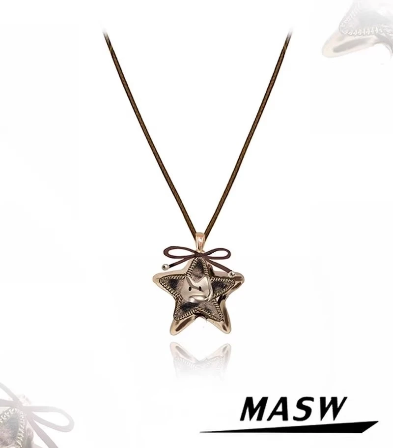 

MASW original design retro high-end three-dimensional star necklace graffiti cat