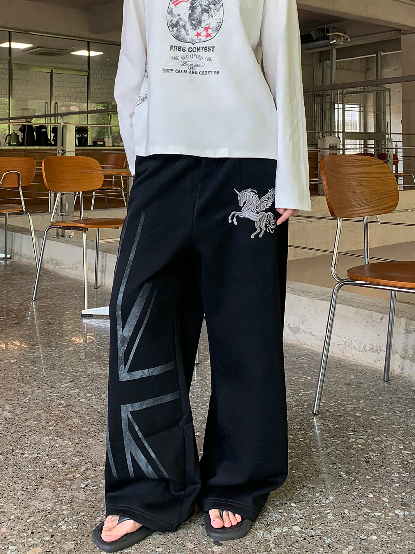 American Retro Heavyweight Embroidered Union Jack Flag Print Design Baggy Loose Wide Leg Casual Sweatpants for Men And Women