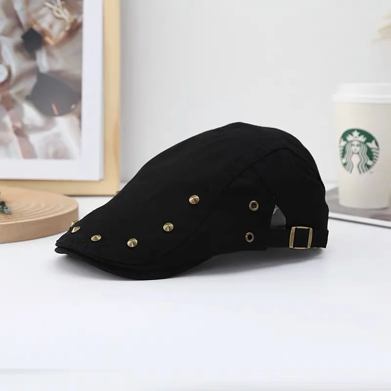 Men Punk Studded Gatsby Newsboy Cabbie Hat Women Designer Rivet Cotton Golf Beret Cap Adjustable Retro Ivy Irish Painter Hats