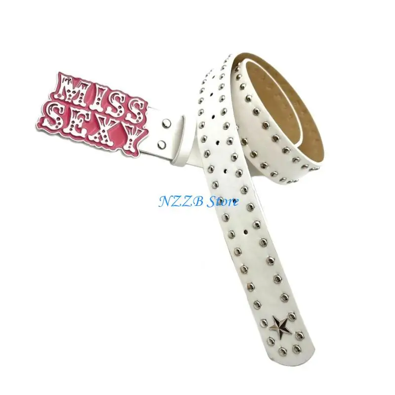

T21F Metal Letter Buckle Waist Belt Subcultures Pin Buckle Belt Waistband Sexy Rivets Studded Belt for Pants Women Waist Decors