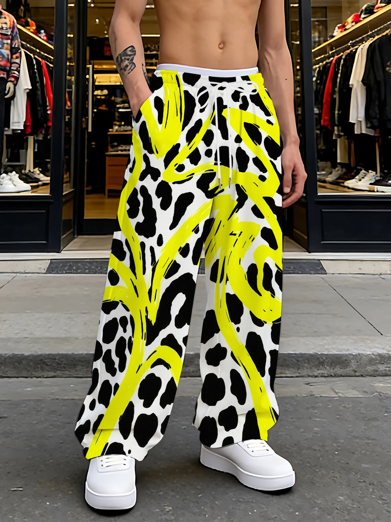 

Office to Casual 1 Pair Solves All! Polyester Printed Straight Pants for Every Occasion!
