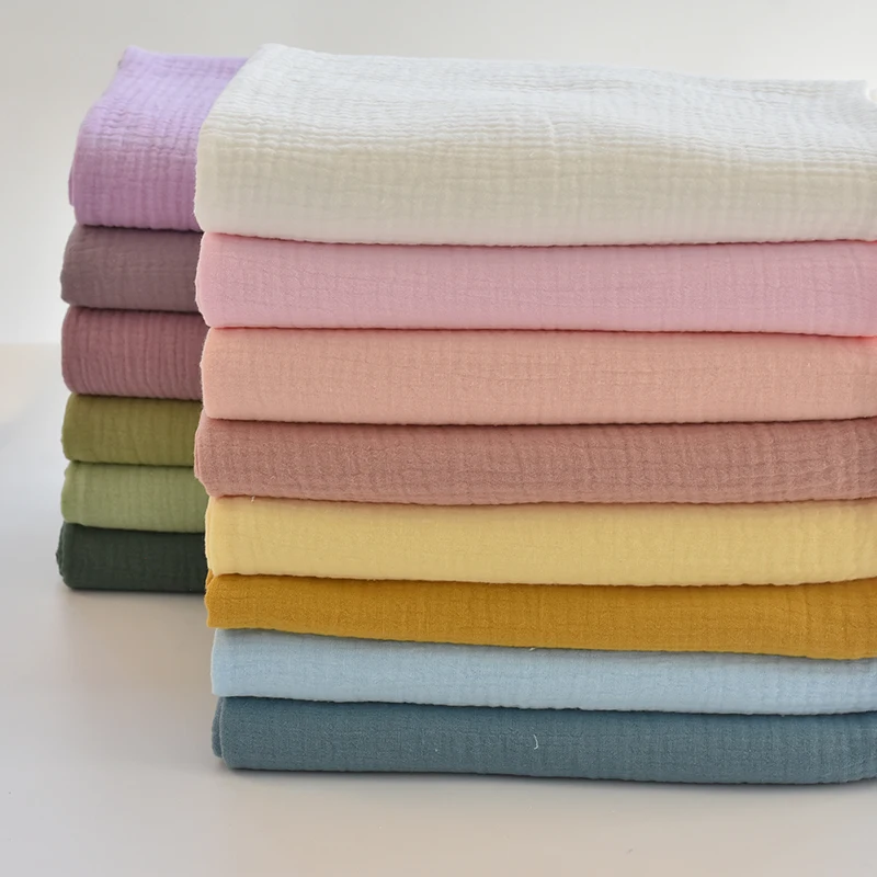 Wholesale Popular Woven Plain Crepe Double Cotton Gauze Fabric Sleepwear Baby Dress Blanket Double Gauze Muslin Fabric Trade