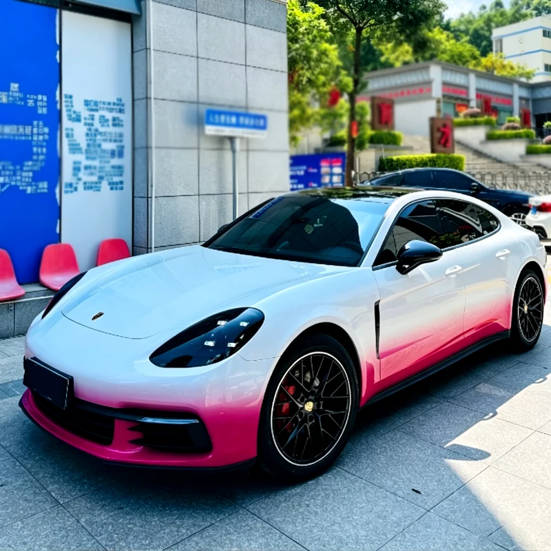 Custom Design High Gloss PET Black Pink Red Gradient Car Wrap Vinyl Film Vehicle Body Color Change Decoration
