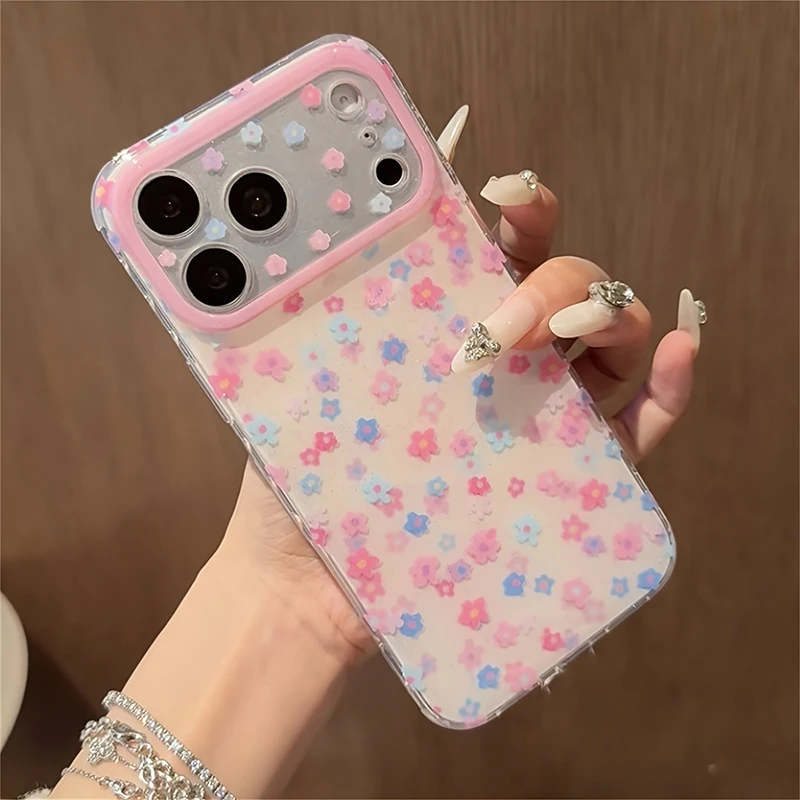 Künstlerische Bunte Blumenmuster Silikon Handyhülle für iPhone 11 12 13 14 15 16 17 Pro Max Stoßfeste TPU Schutzhülle