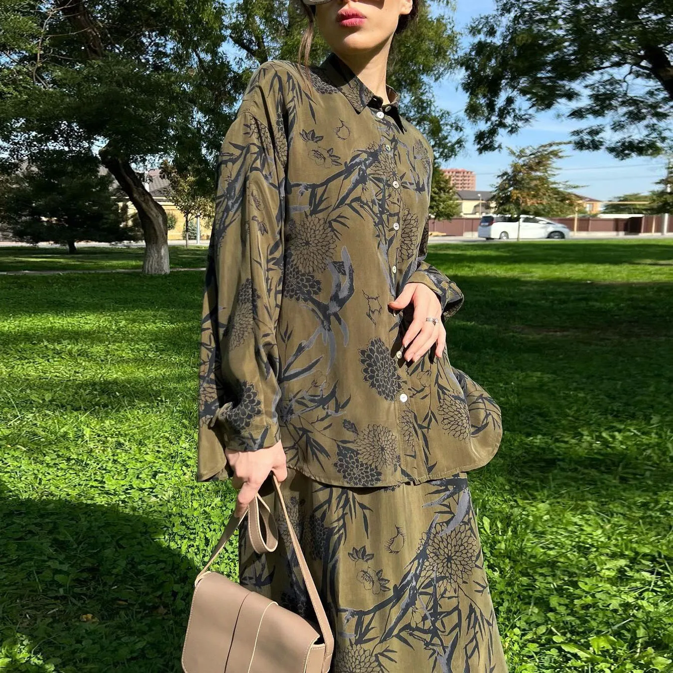 Women Eid Muslim Sets Ensemble Two Pieces Print Blouses Morocco Skirts Single Breasted Button Dubai Kaftan Loose Ramadan