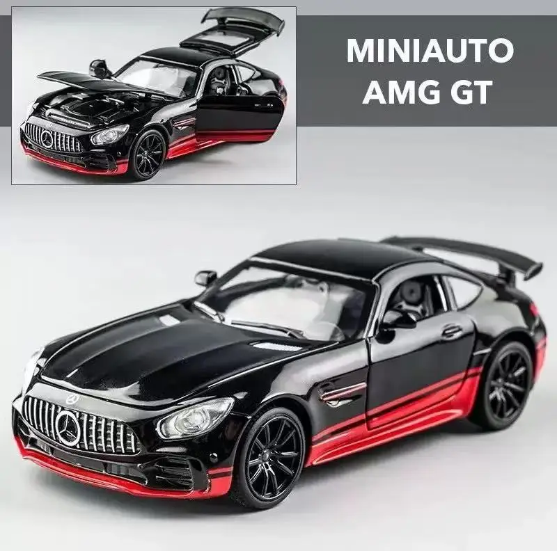 1:32 Mercedes Benz AMG GT-R adorno de modelo de coche de aleación, puertas y capó de motor, el maletero se puede abrir, juguetes eléctricos para niños