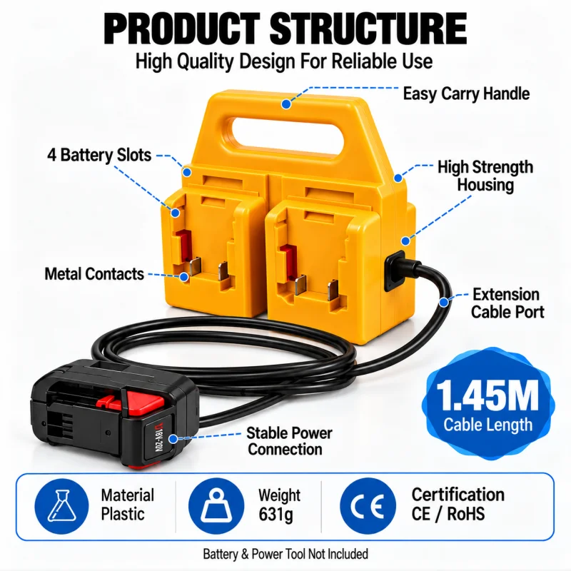 Dewalt 18V/20V 배터리용 전원 어댑터, 4구 분배기, 1.45m 케이블, 무게 ... - 5
