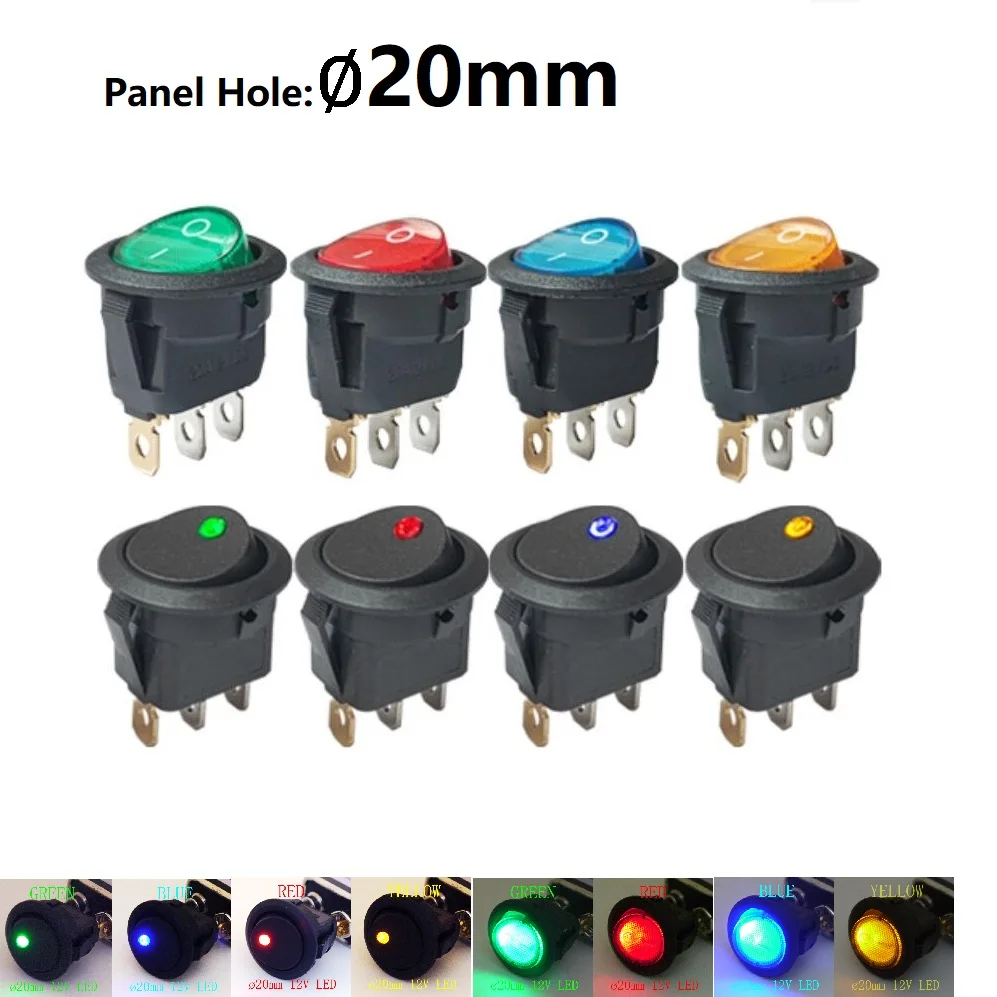 4PCS 20mm Round Seesaw Switch 3Pin illuminated LED12V/220V Lighting Dashboard Power On Off Rocker Switch Waterproof Indication