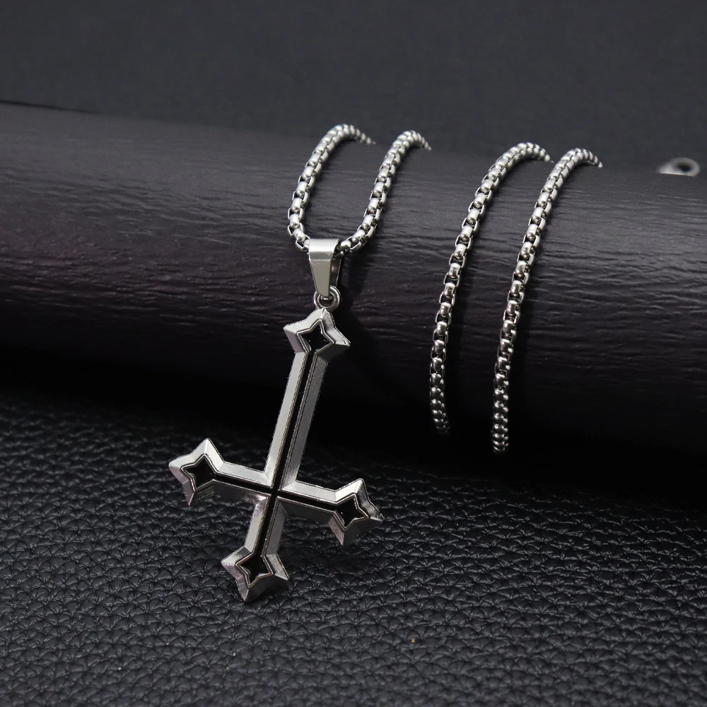 Templar Cross Necklace for Men Women, Stainless Steel Chain Gothic Pendant, Punk Religious Jewelry Gift