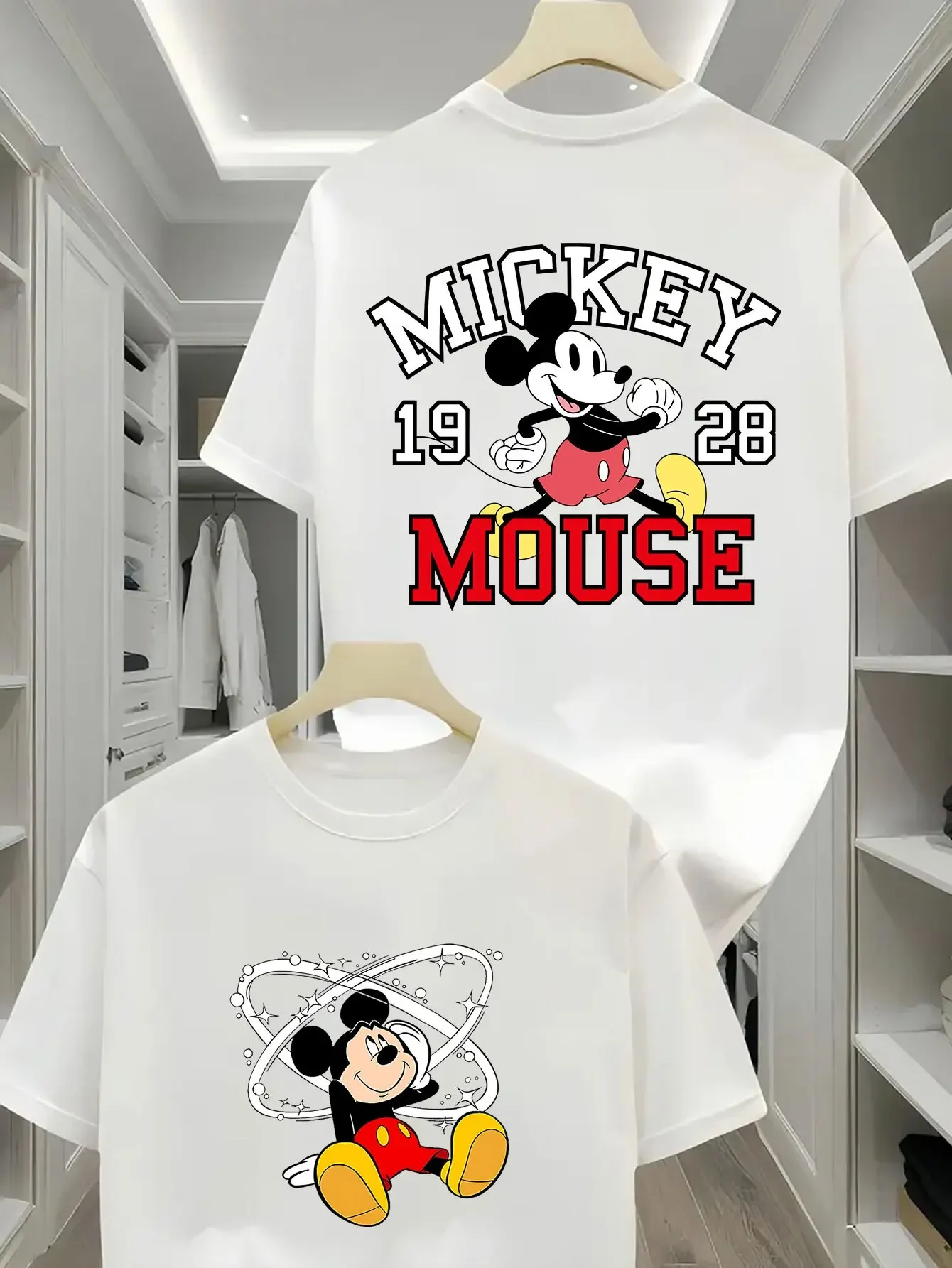 

Disney Mickey Mouse Men's T-Shirt Daily Leisureand Theme Activities Wear Unisex Cotton Short Sleeve Oversized Streetwear