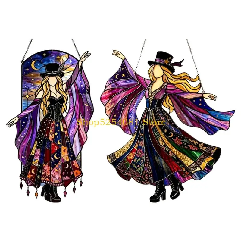 AXYC Witch-Inspired Window Ornament Colorful Stained Glass Effect Sun Catchers