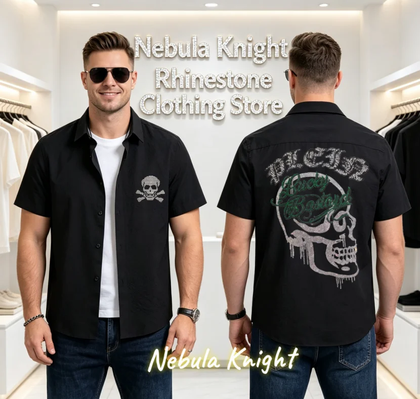 Men's Rhinestone Short Sleeve Luxury Bling Tee Hip Hop Streetwear European Style Summer Casual Fashion Top for Males