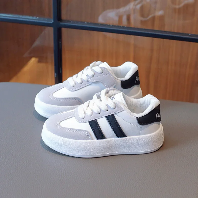 Kids Casual Shoes for Boys Girls Children Lace Up Sneaker 2023 Autumn Suede PU Splicing Trainers White Pink 8 Years 26-37