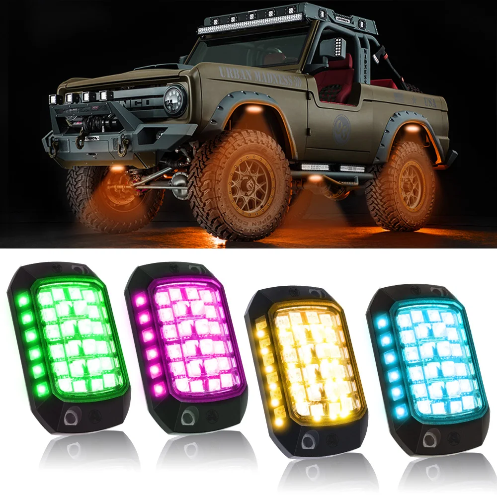 12/10/8/6/4 Pcs pods RGB LED Truck Rock Light Remote/APP Control Music Chassis Light  Underglow 3D,for Offroad Truck SUV