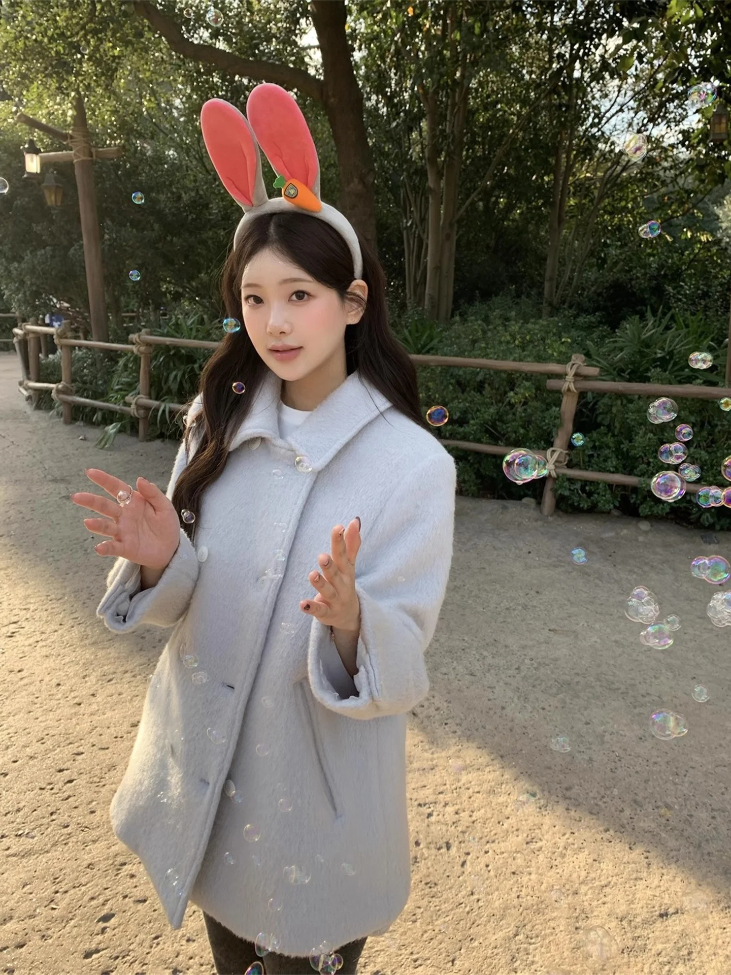 

Warm Cotton Woolen Coat Women's Double-breasted Sli Commute Korean Version Thiened Mid-length Polyester Fiber