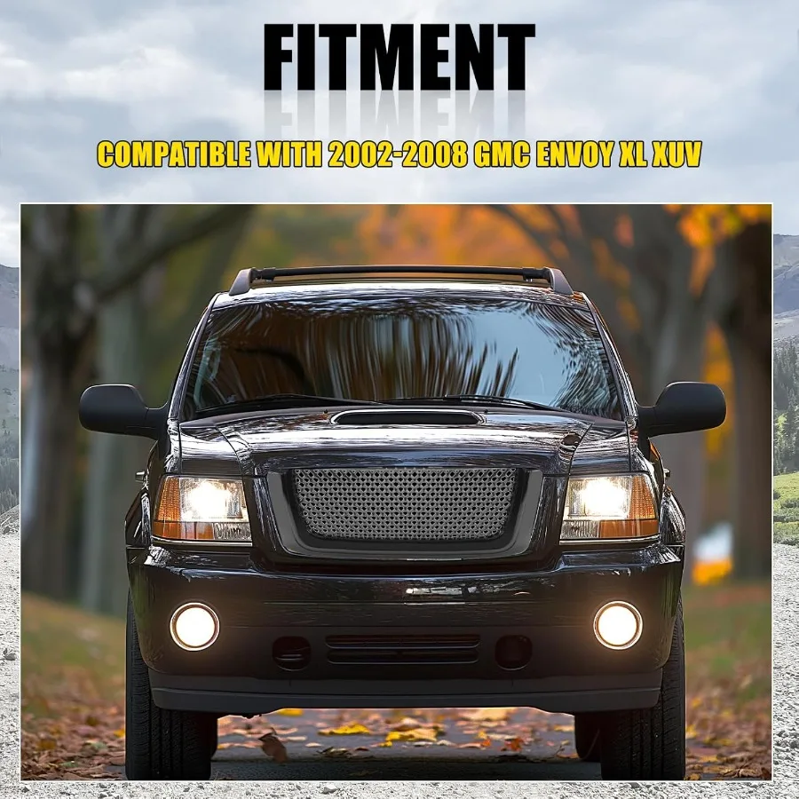 Grade superior dianteira da grade do para-choque de KUAFU compatível com 2002-2008 GMC Envoy XL XUV Honeycomb Mesh Insert Hood Grille Cover - Dor