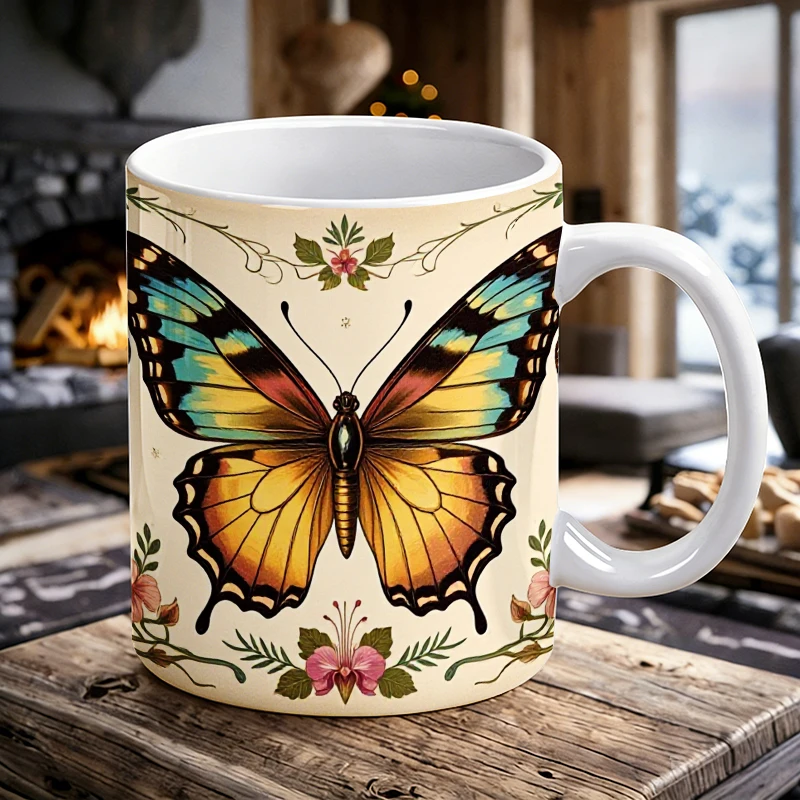 

vintage luxury butterfly ceramic cup with handle, creative coffee cup, milk cup, office tea cup, drinking cup, fade-resistant