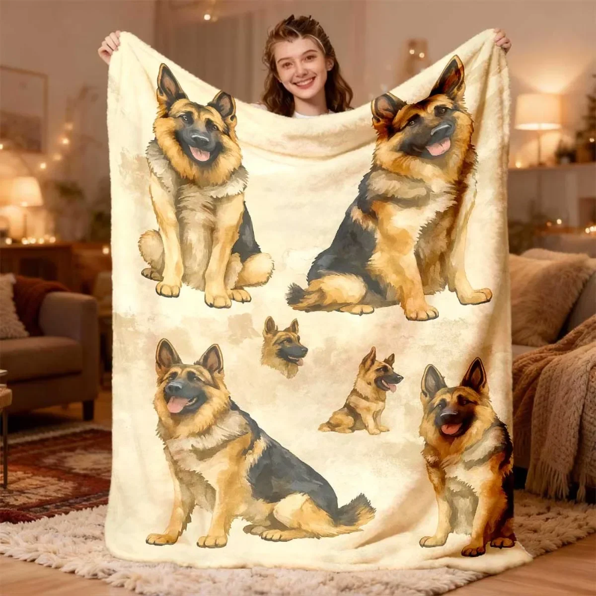 German Shepherd Dog Throw Blanket Fleece Pet Lover Gift Cozy Home Decor Dog Art Throw for Couch Sofa Keepsake Puppy Blanket