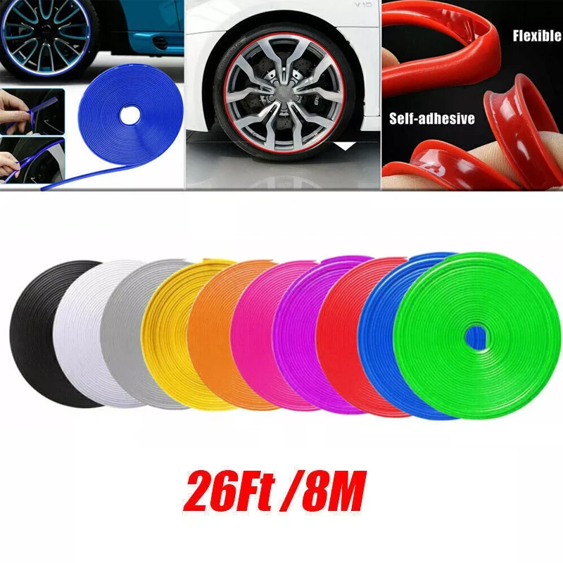 

8M/Roll Rim Blades Car Vehicle Wheel Rims Protectors with Tape Decor Strip Tire Guard Line Rubber Mounding Trim Car Stickers