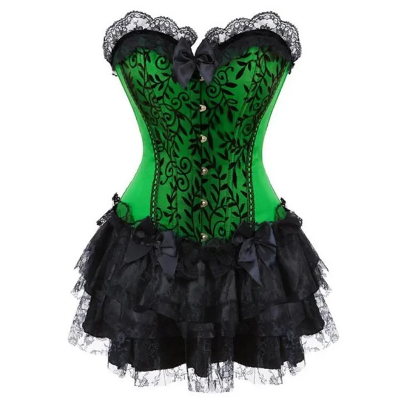 Corset Dress Top With Lace Tutu Skrits Set Overbust Halloween Gothic Bustier Burlesque Costume Party Sexy For Women Plus Size