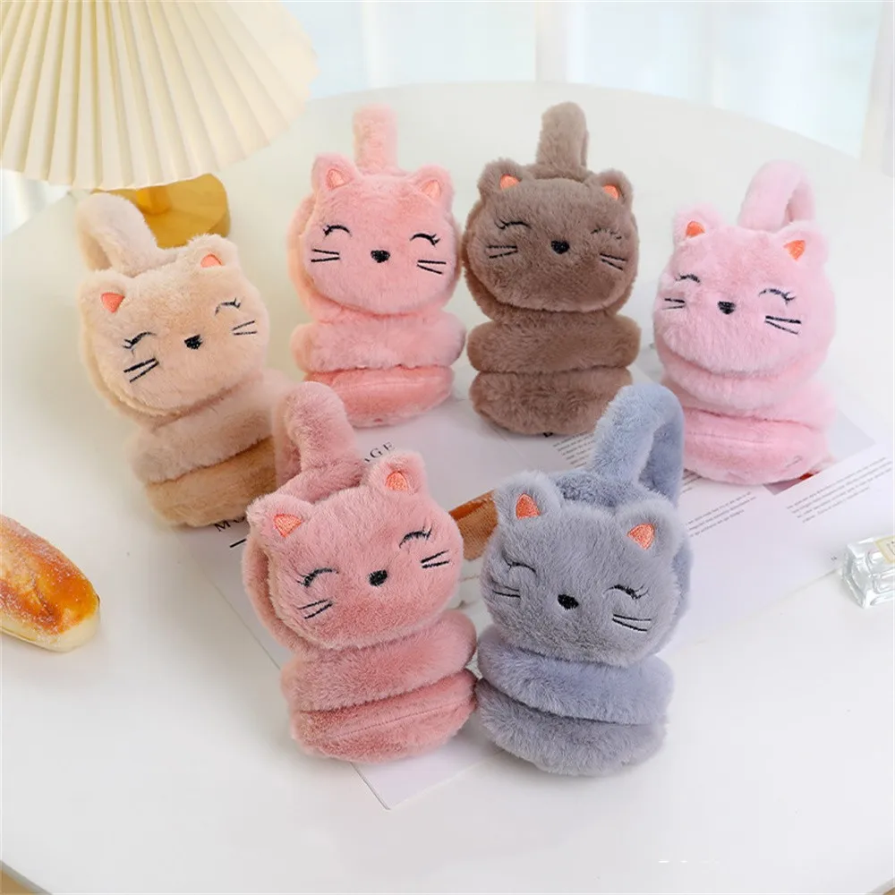 Winter Warm Plush Earmuffs for Women Children Ear Protectors Fluffy Soft Cashmere Cartoon Cute Animal Adjustable Folding Earlaps