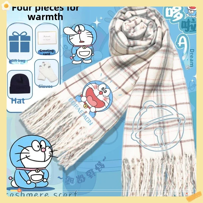 Anime Doraemon Scarf for Men and Women Autumn and Winter New Warm Student Robot Cat Niche Thick Shawl Scarf Gift