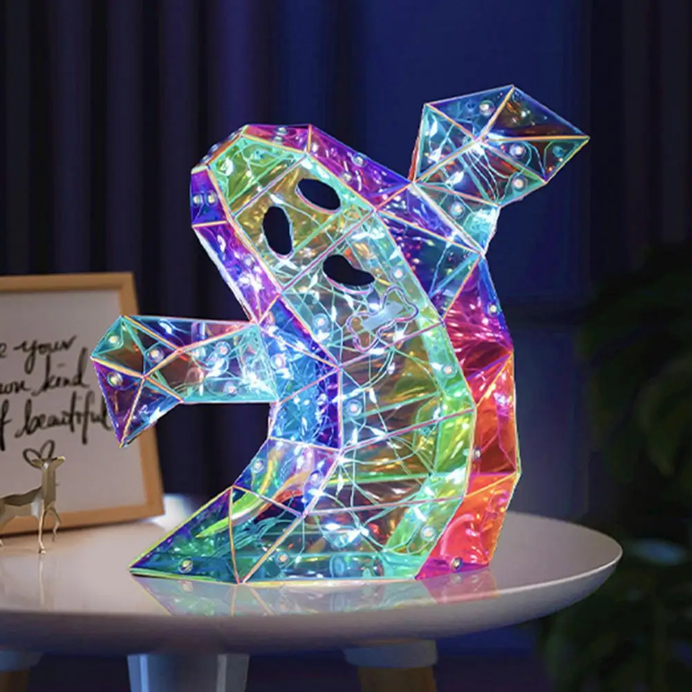 Halloween Ghost Lamp Christmas Ghost Ornament Prismatic Ghost Figurine Colorful Halloween Decoration Lamp for Indoor Outdoor