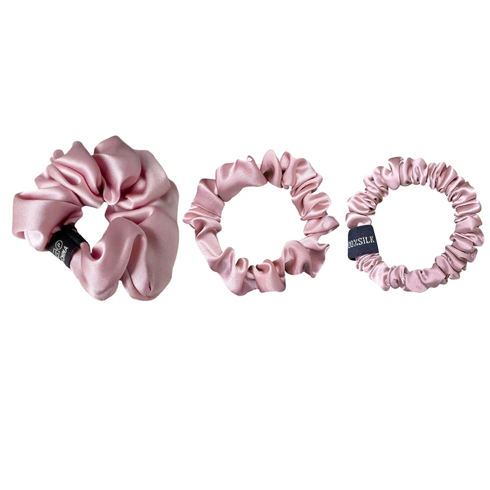 3PCS 100% Pure Mulberry Silk Scrunchies Solid Color Hair Ties Headband Ponytail Holders for Women Girls 1.5-3.5CM 19 Momme