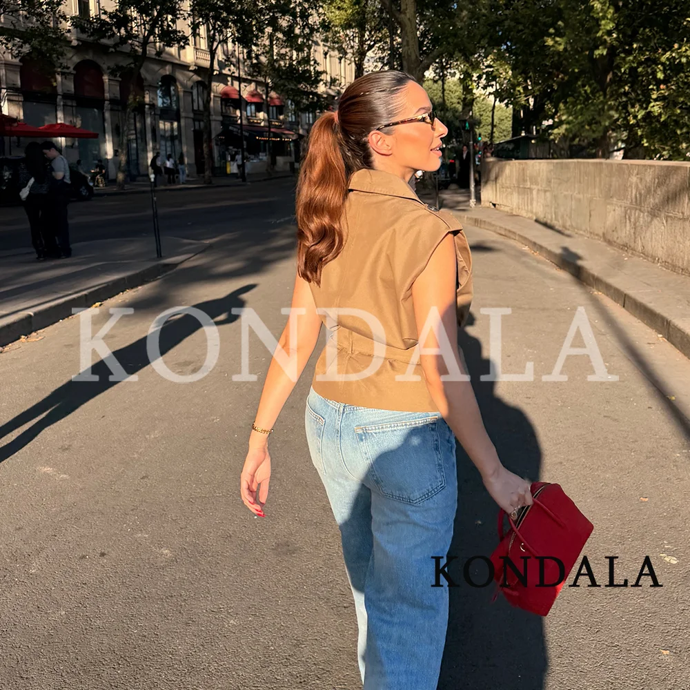 KONDALA Women Elegant Commute Belt Vest 2026 Summer Early Fall Trendy Double-Breasted Vest Ladies High Street Chic Leisure Vest