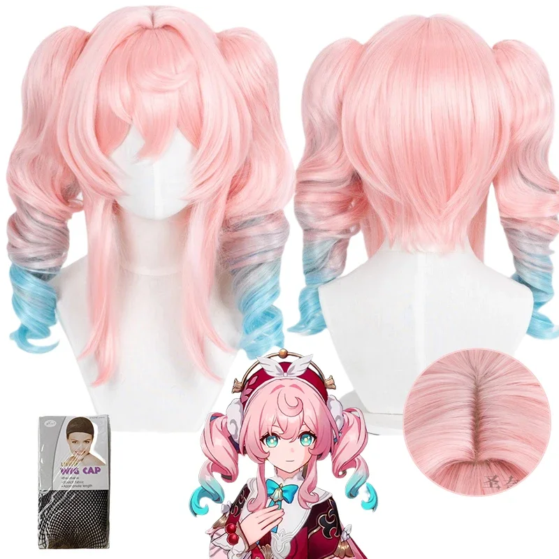 

New! Game Hyacine Hyacinthia Cosplay Anime Wigs Hair Unisex 48cm Pink Blue Gradient Double Ponytail Wigs Heat Resistant Hair