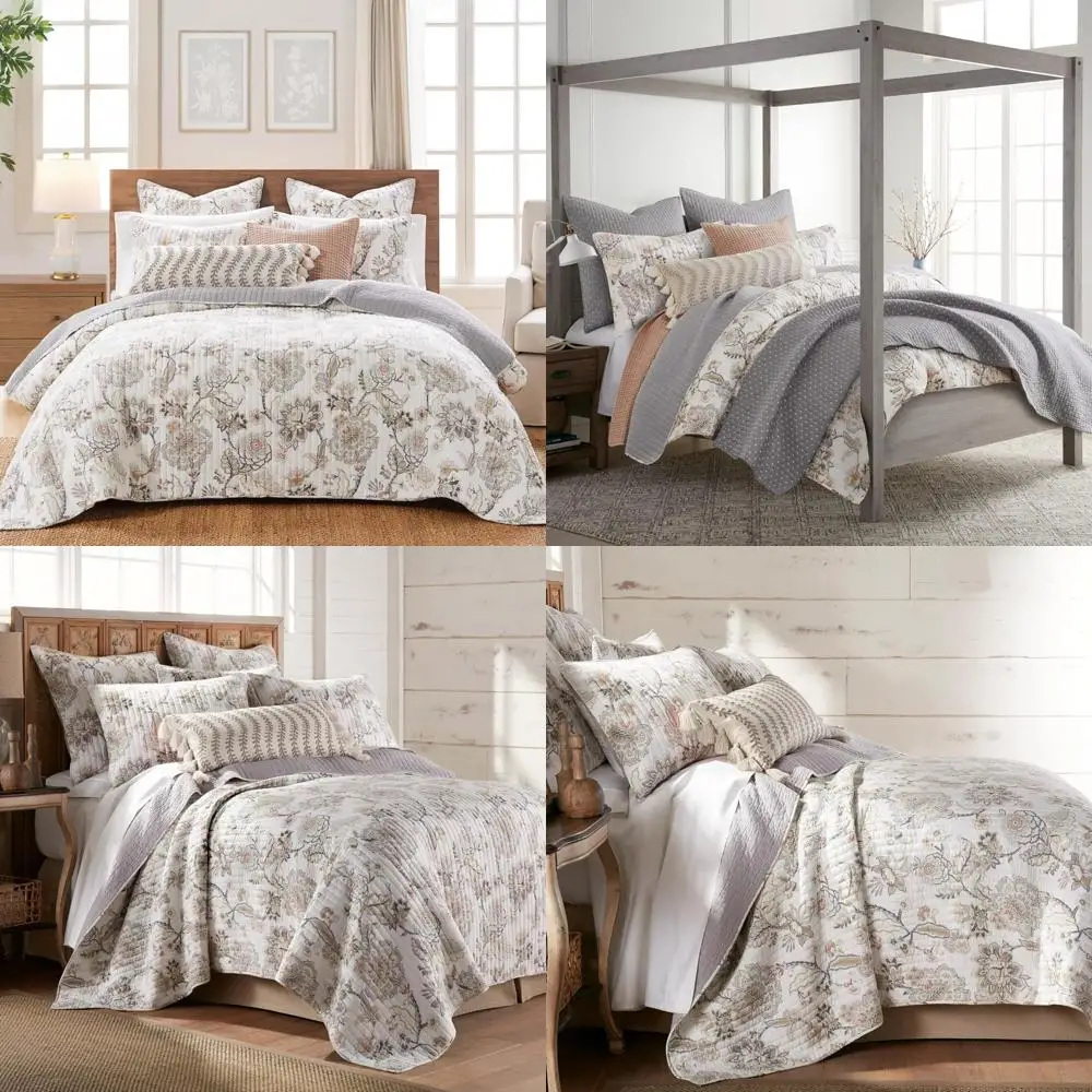 

Levtex Home Ophelia Floral Quilt Set - King Size with Two Shams - Taupe, Grey, Cream, and Blush - 106x92 Inches