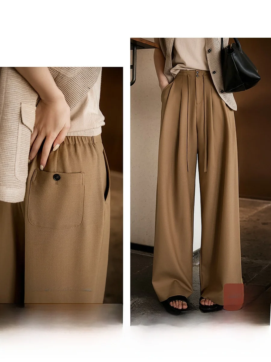 

High Waist Draped Soft Drawstring Commuter Wide Leg Casual Pants Ladies Straight Leg Pants Spring New Style Comfortable Fit