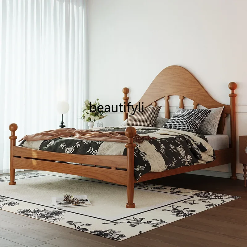 F109 French violin bed girl princess antique all solid wood bed master bedroom American log bed