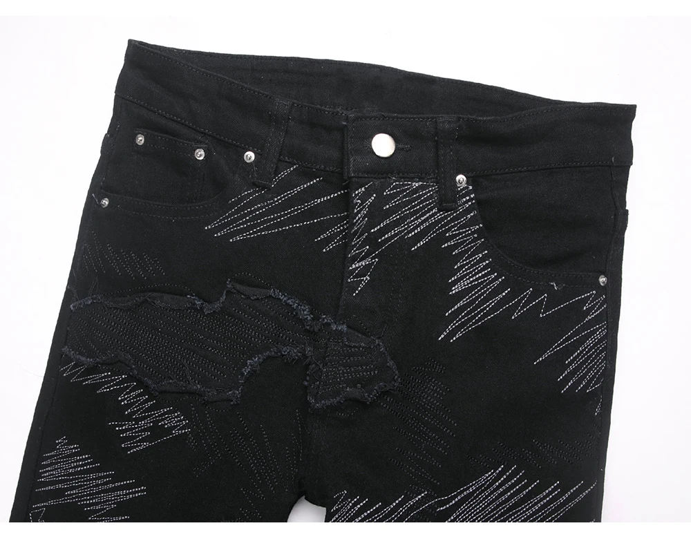 Herren Slim Fit Schlagjeans, modische Stretch-Spandex-Denim-Hose, Bootcut-Hose, Vintage-Hose mit Stickerei und Aufnähern – Detail 5