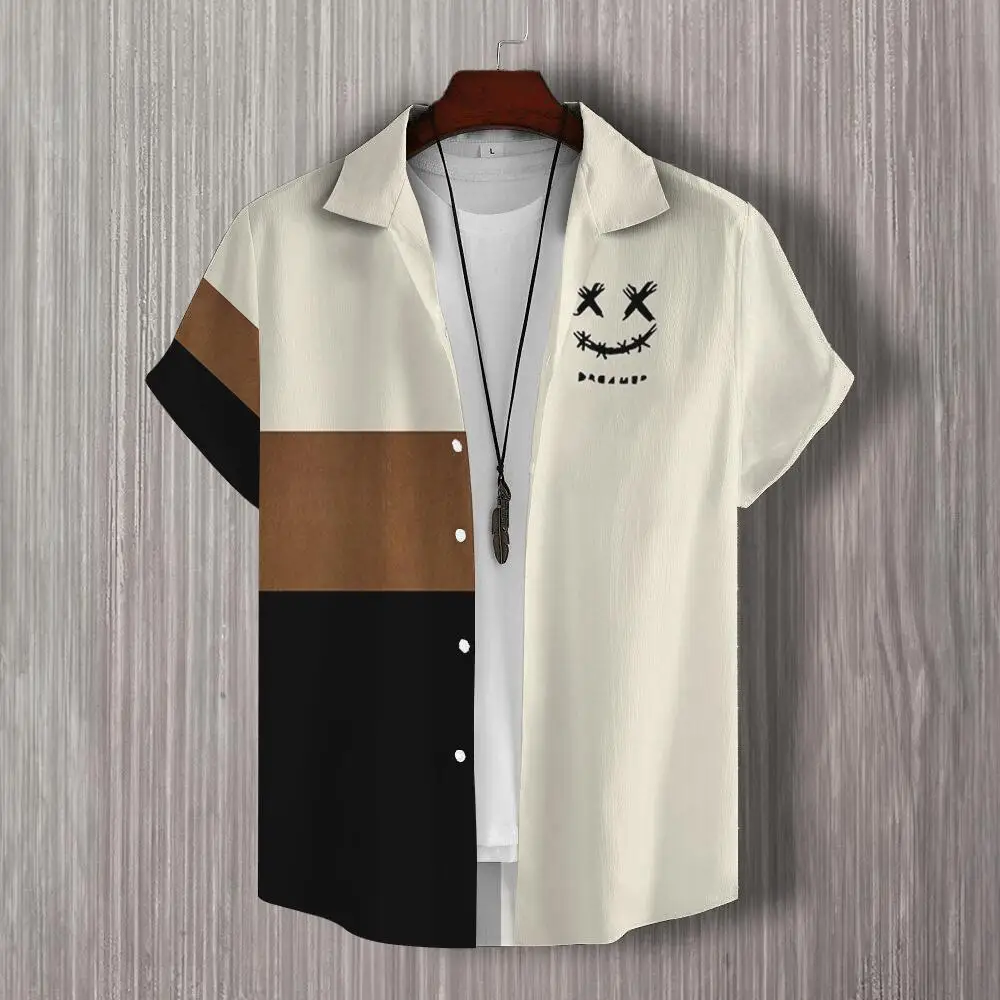 Simple Men's Shirt 3d Patchwork Print Hawaiian Shirts For Men Casual Man Clothes Loose Oversized High Quality Short Sleeve Shirt