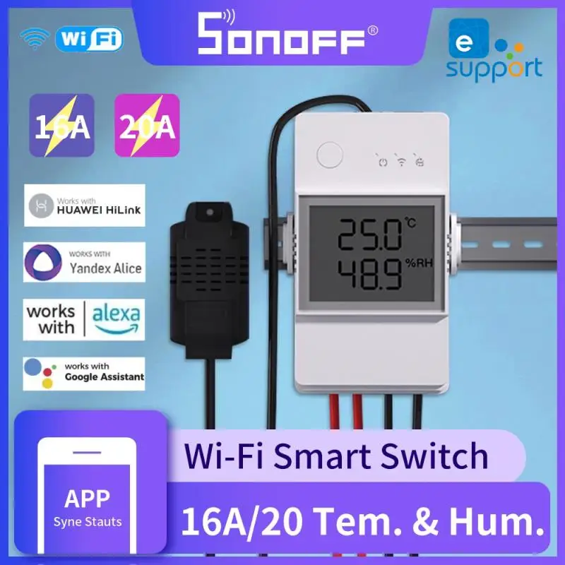 SONOFF TH Elite 16A/20A Smart Temperature Humidity Monitoring Switch Sensor LCD Screen Work Via Alexa Google For Huawei HiLink