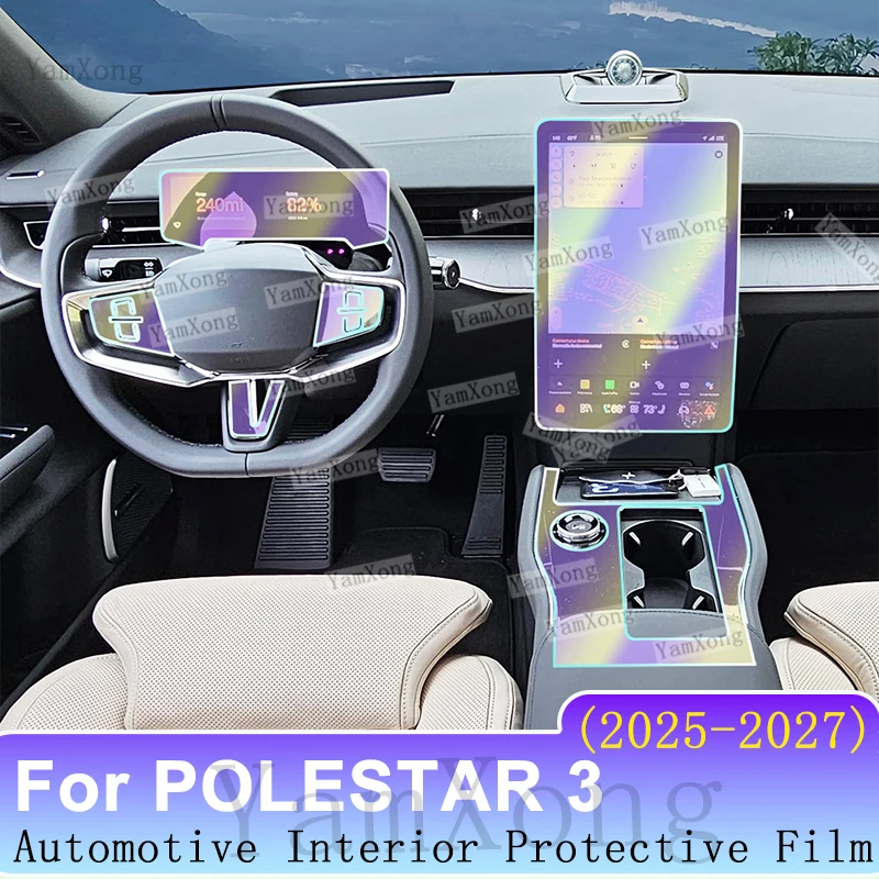 Auto Interior Protective Film TPU Fit For POLESTAR 3 2025-2027 Anti-Fingerprint Dashboard Screen Wrap Car Stickers