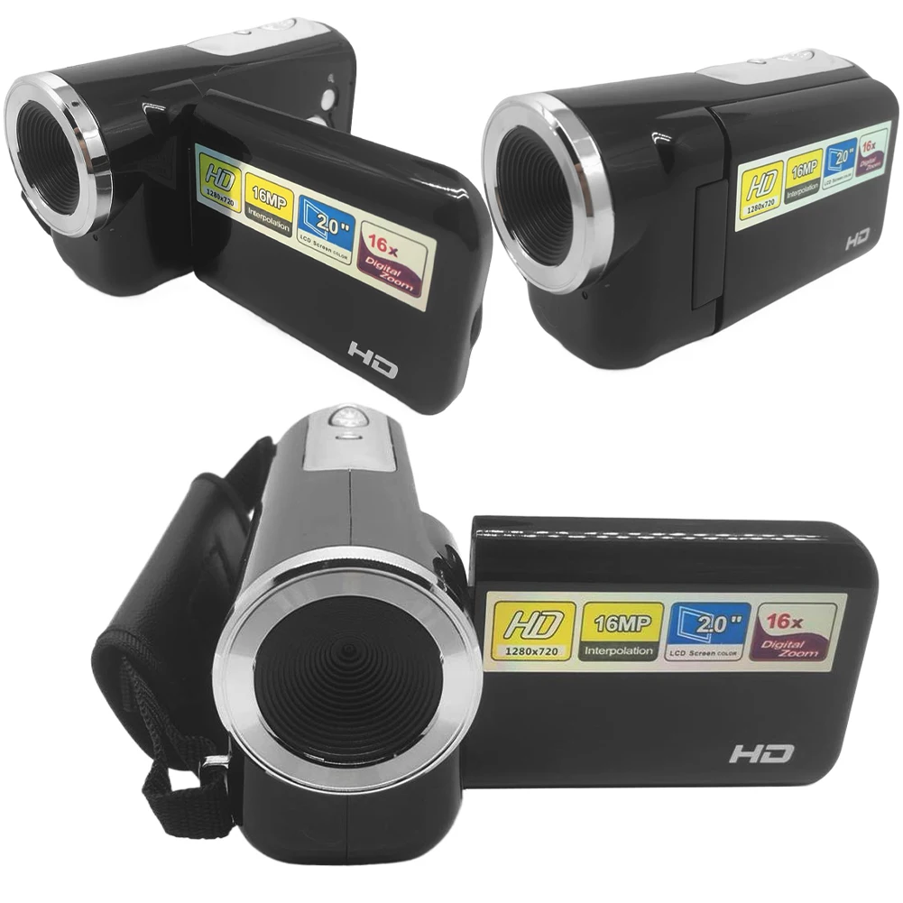 Цифровая видеокамера 16MP 720P с USB-кабелем Камера для видеоблогов 2,0-дюймовый цветной TFT-экран Встроенная светодиодная вспышка для студентов-подростков